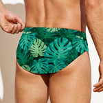 Green Tropical Monstera Pattern Print Men's Swim Briefs
