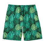 Green Tropical Monstera Pattern Print Men's Swim Trunks