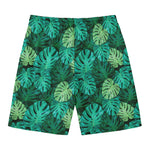 Green Tropical Monstera Pattern Print Men's Swim Trunks
