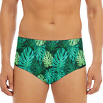 Green Tropical Monstera Pattern Print Men's Triangle Swim Briefs