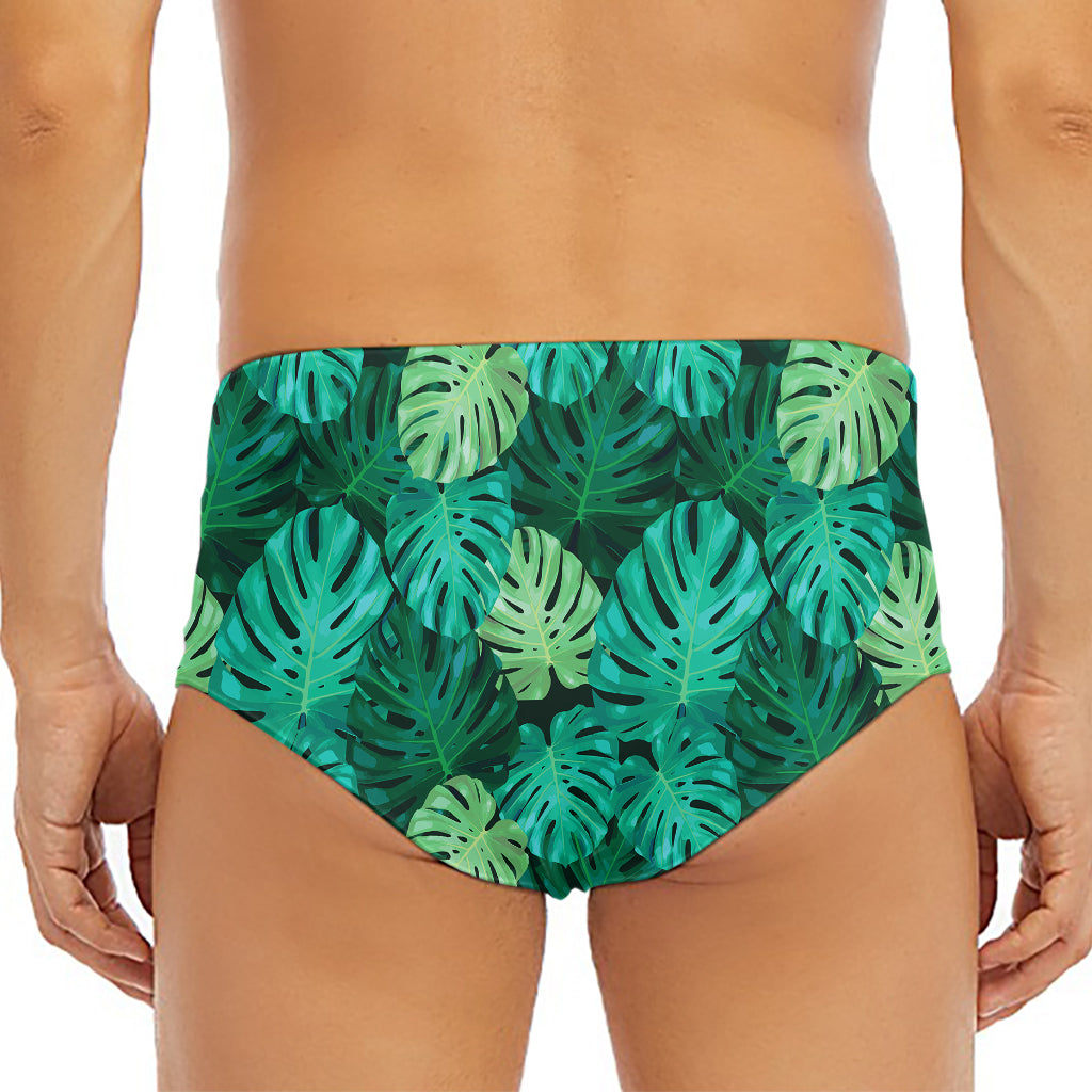 Green Tropical Monstera Pattern Print Men's Triangle Swim Briefs