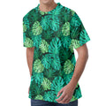 Green Tropical Monstera Pattern Print Men's Velvet T-Shirt
