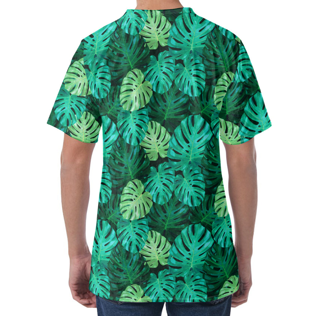 Green Tropical Monstera Pattern Print Men's Velvet T-Shirt