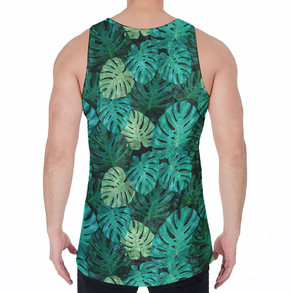 Green Tropical Monstera Pattern Print Men's Velvet Tank Top