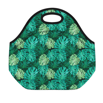 Green Tropical Monstera Pattern Print Neoprene Lunch Bag