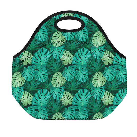 Green Tropical Monstera Pattern Print Neoprene Lunch Bag