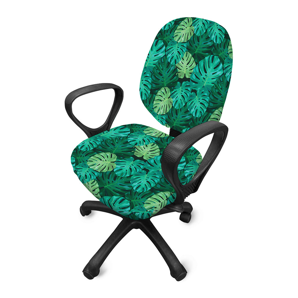 Green Tropical Monstera Pattern Print Office Chair Cover