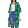 Green Tropical Monstera Pattern Print Open Front Beach Cover Up