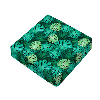 Green Tropical Monstera Pattern Print Outdoor Seat Cushion Cover