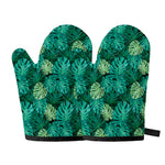 Green Tropical Monstera Pattern Print Oven Mitts