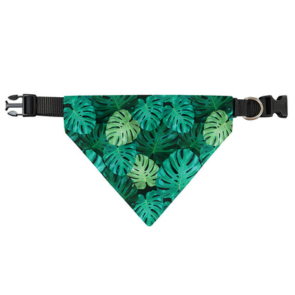 Green Tropical Monstera Pattern Print Over The Collar Dog Bandana