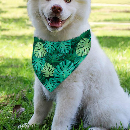 Green Tropical Monstera Pattern Print Over The Collar Dog Bandana