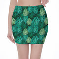 Green Tropical Monstera Pattern Print Pencil Mini Skirt