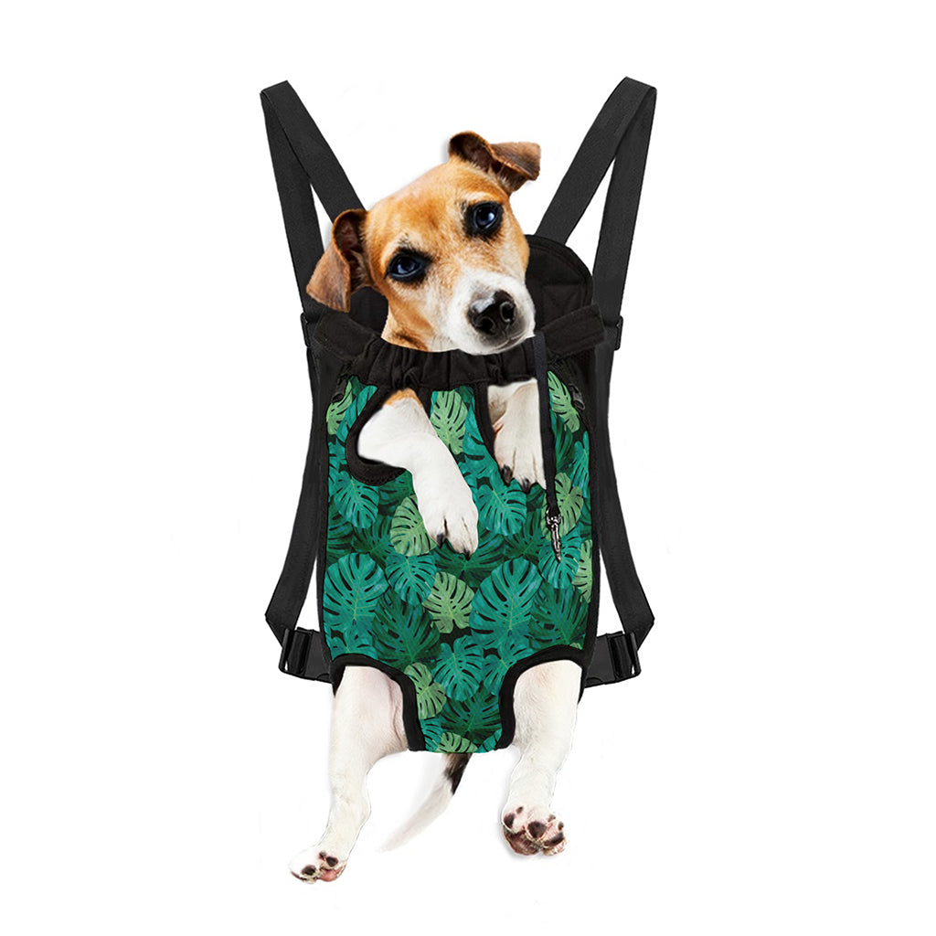 Green Tropical Monstera Pattern Print Pet Carrier Backpack
