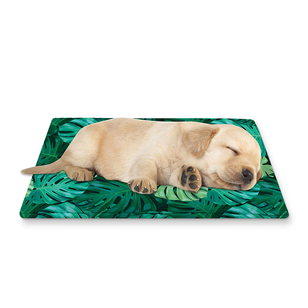Green Tropical Monstera Pattern Print Pet Cooling Mat Cover