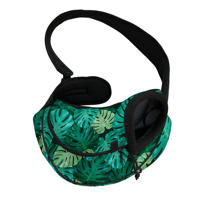Green Tropical Monstera Pattern Print Pet Sling Carrier