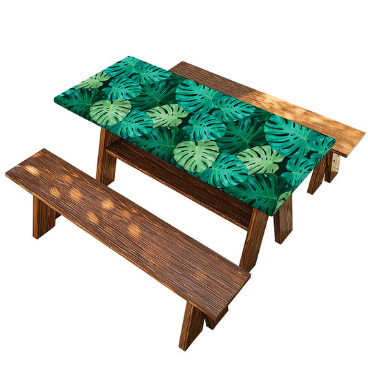 Green Tropical Monstera Pattern Print Picnic Table Cover