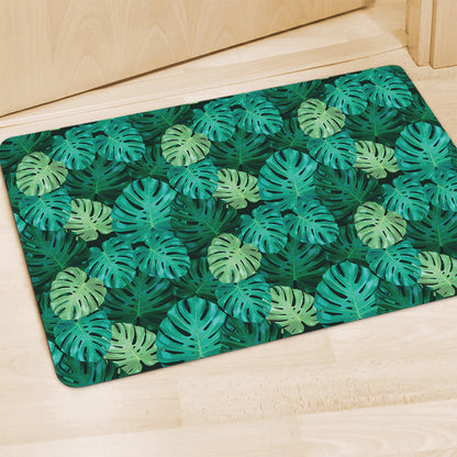 Green Tropical Monstera Pattern Print Polyester Doormat