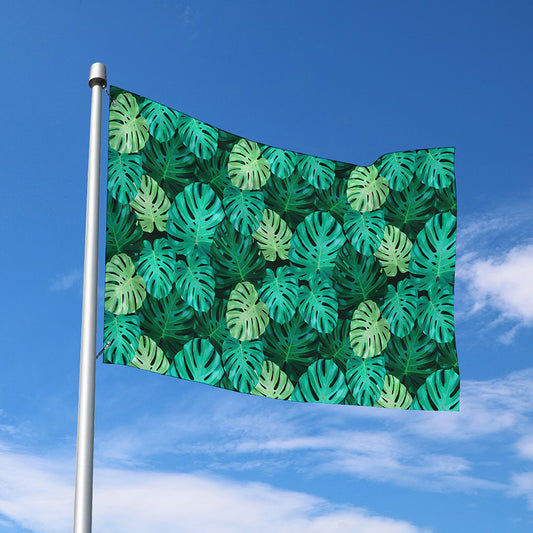 Green Tropical Monstera Pattern Print Polyester Flag