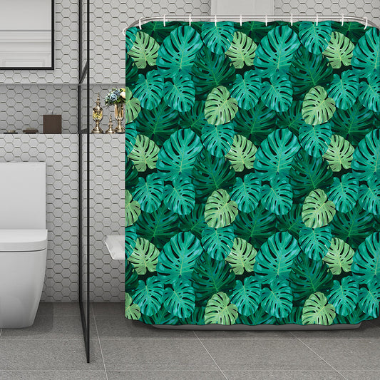 Green Tropical Monstera Pattern Print Polyester Shower Curtain