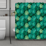 Green Tropical Monstera Pattern Print Polyester Shower Curtain