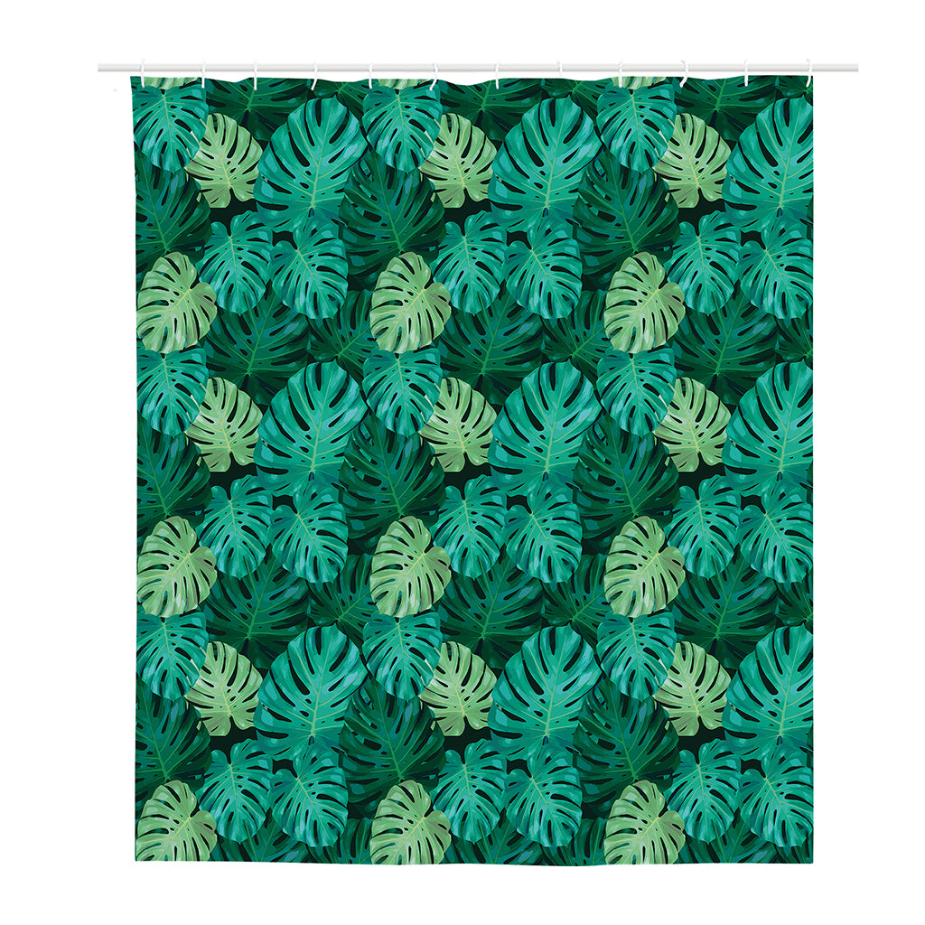 Green Tropical Monstera Pattern Print Polyester Shower Curtain