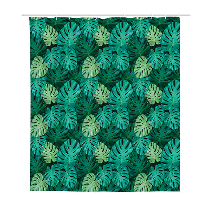 Green Tropical Monstera Pattern Print Polyester Shower Curtain