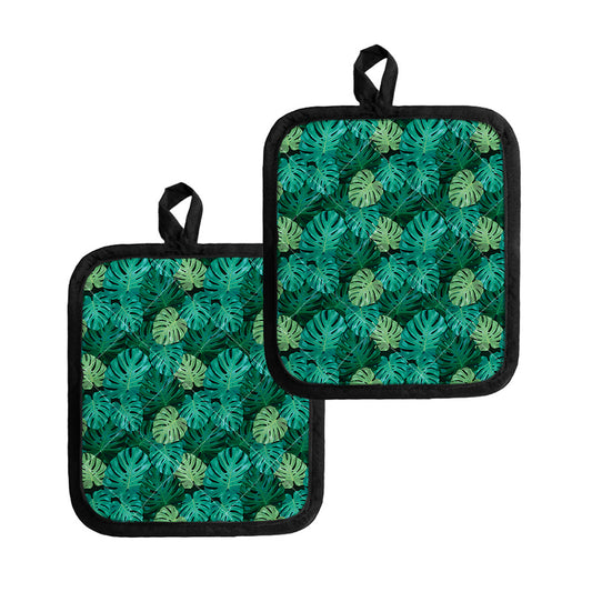 Green Tropical Monstera Pattern Print Pot Holders