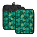 Green Tropical Monstera Pattern Print Pot Holders With Pocket