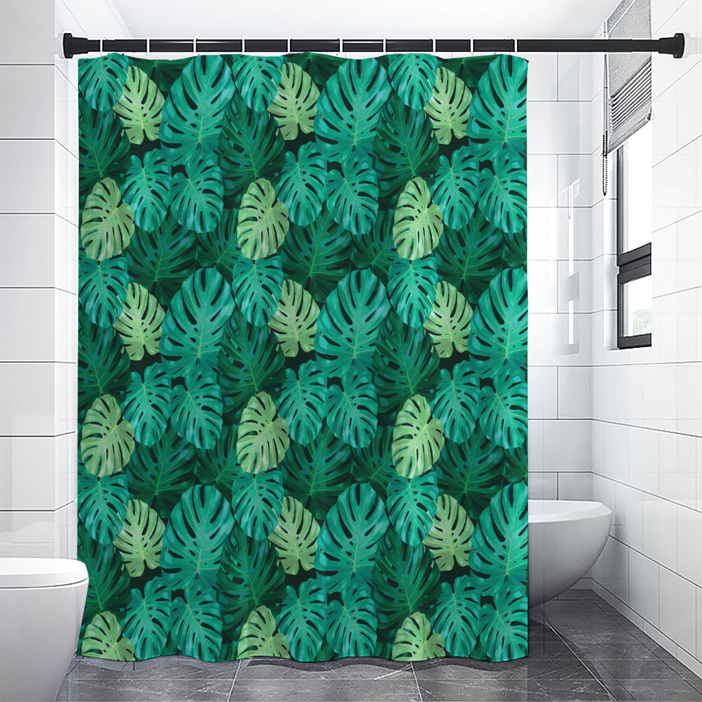 Green Tropical Monstera Pattern Print Premium Shower Curtain