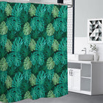 Green Tropical Monstera Pattern Print Premium Shower Curtain