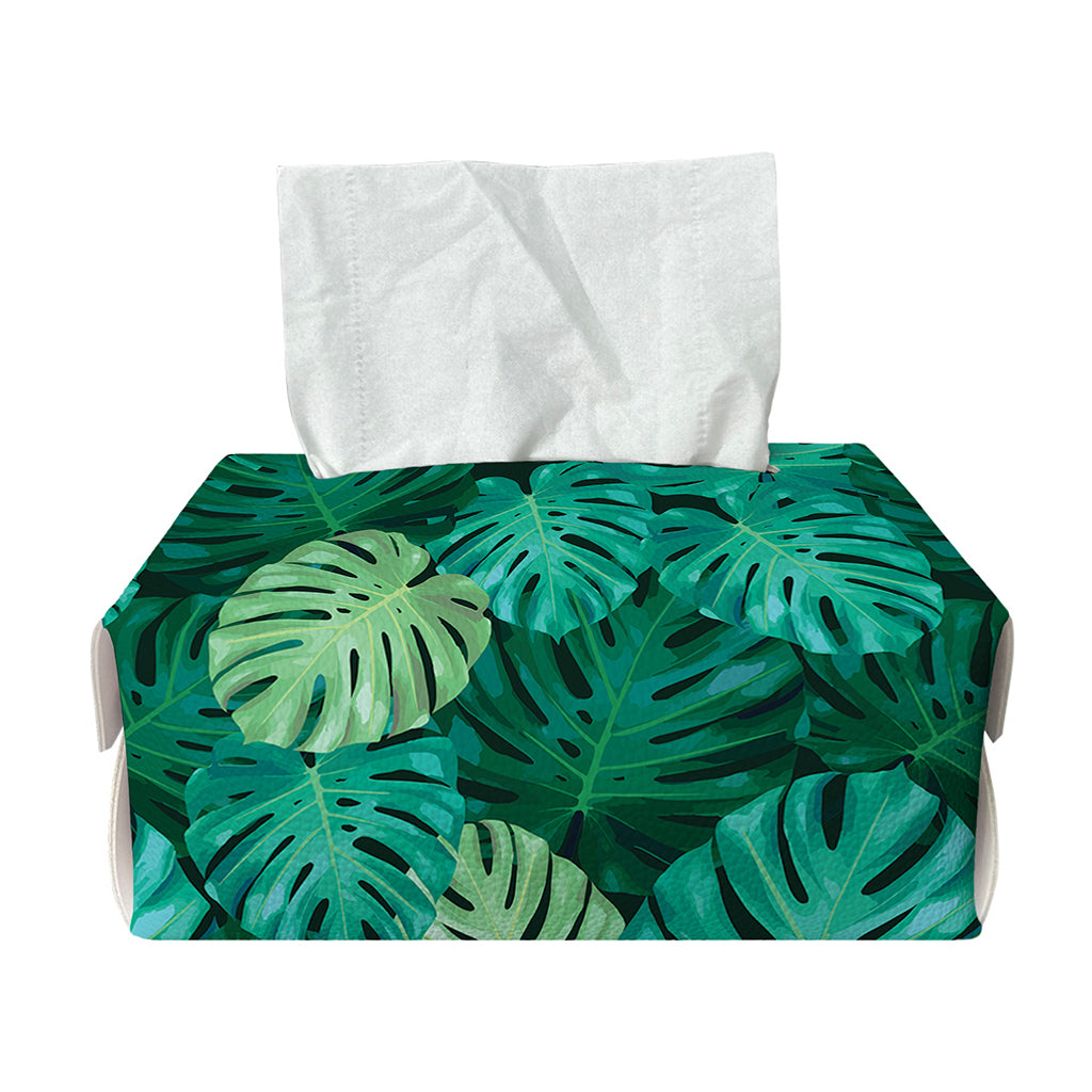 Green Tropical Monstera Pattern Print Rectangle Tissue Box Cover