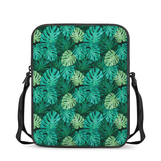 Green Tropical Monstera Pattern Print Rectangular Crossbody Bag
