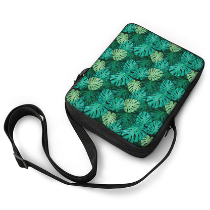 Green Tropical Monstera Pattern Print Rectangular Crossbody Bag