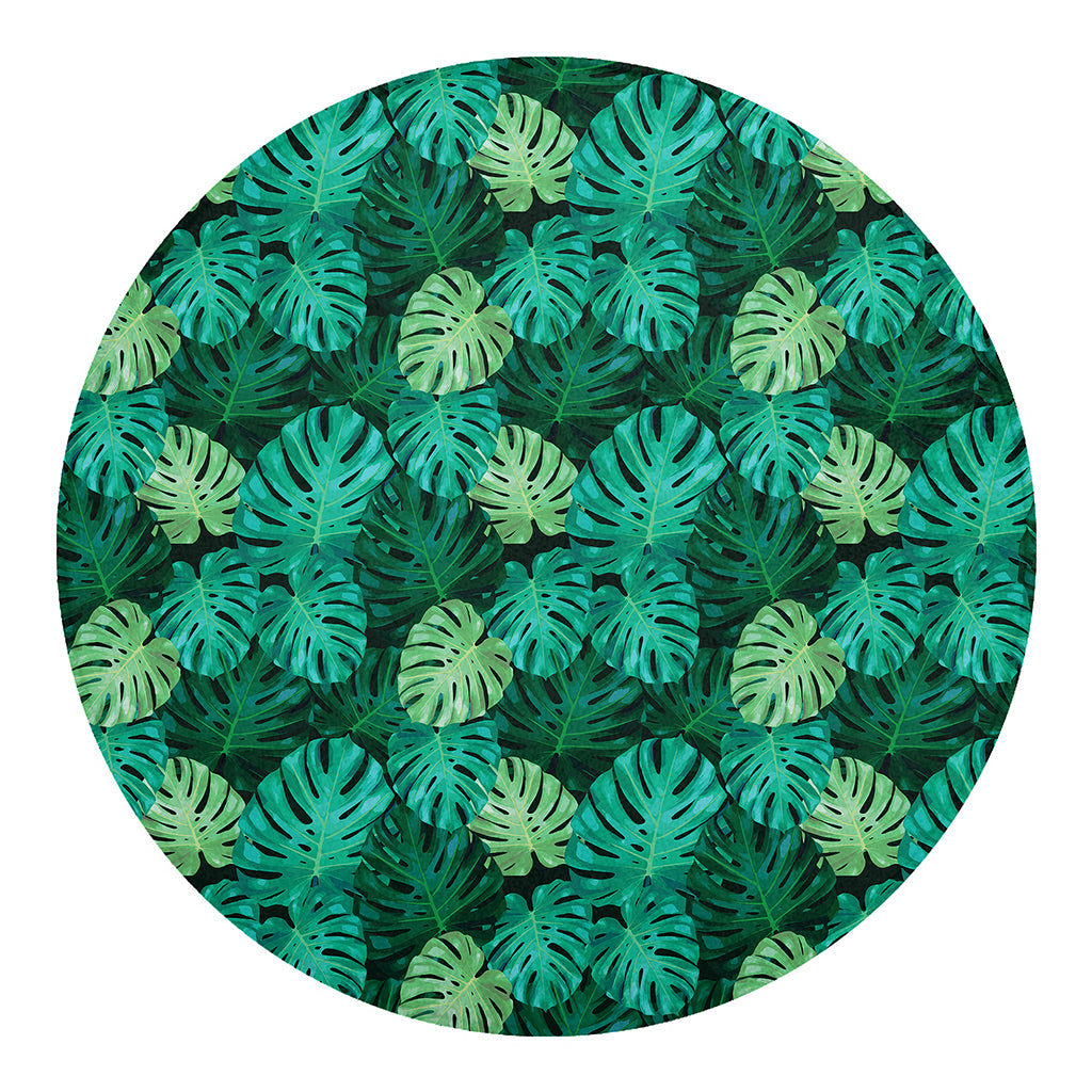 Green Tropical Monstera Pattern Print Round Blanket