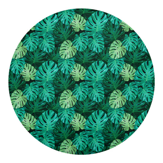 Green Tropical Monstera Pattern Print Round Blanket