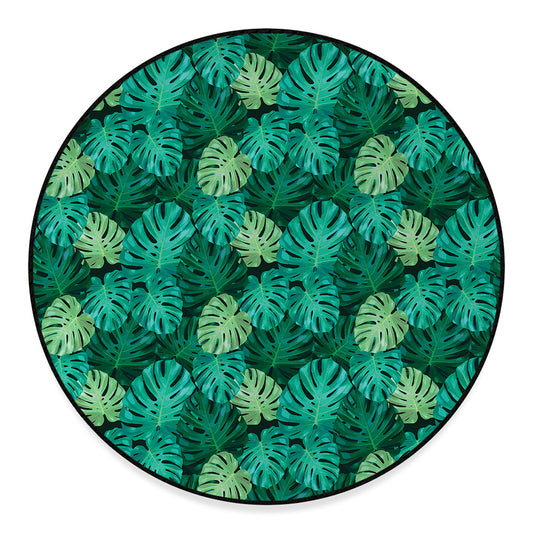 Green Tropical Monstera Pattern Print Round Floor Mat