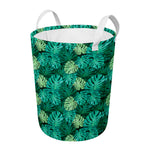 Green Tropical Monstera Pattern Print Round Laundry Basket