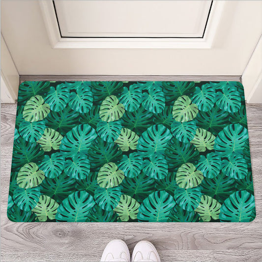 Green Tropical Monstera Pattern Print Rubber Doormat