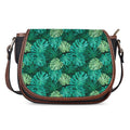 Green Tropical Monstera Pattern Print Saddle Bag