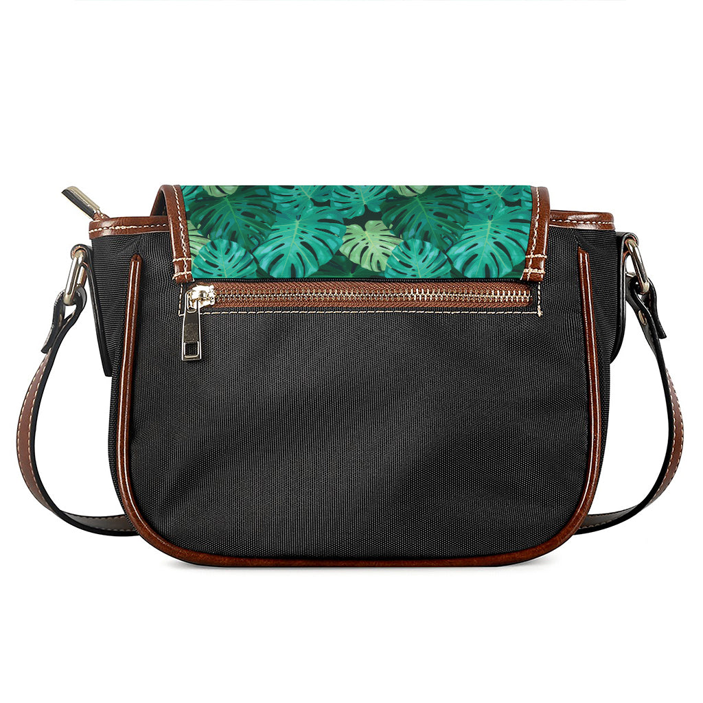 Green Tropical Monstera Pattern Print Saddle Bag