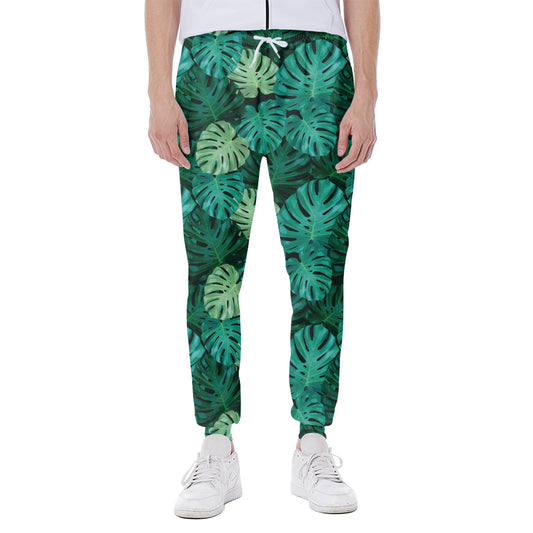 Green Tropical Monstera Pattern Print Scuba Joggers