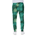 Green Tropical Monstera Pattern Print Scuba Joggers