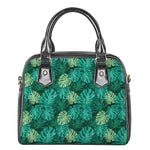 Green Tropical Monstera Pattern Print Shoulder Handbag