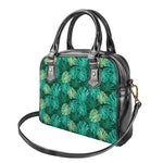 Green Tropical Monstera Pattern Print Shoulder Handbag