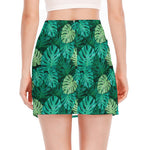 Green Tropical Monstera Pattern Print Side Slit Mini Skirt