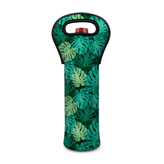 Green Tropical Monstera Pattern Print Single Neoprene Wine Tote
