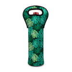 Green Tropical Monstera Pattern Print Single Neoprene Wine Tote