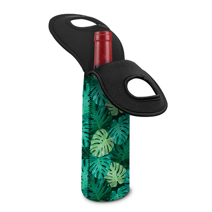 Green Tropical Monstera Pattern Print Single Neoprene Wine Tote