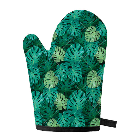 Green Tropical Monstera Pattern Print Single Oven Mitt
